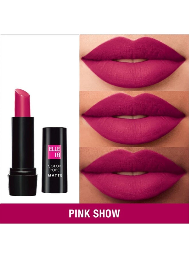 Elle 18 Color Pop Matte Finish Lip Color, P24, Pink Show, 4.3G & Eye Drama Kajal, Super Black, Smudgeproof & Waterproof, 0.35G - Image 3